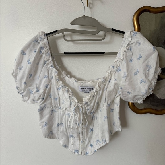 White Floral Puff Sleeve Top